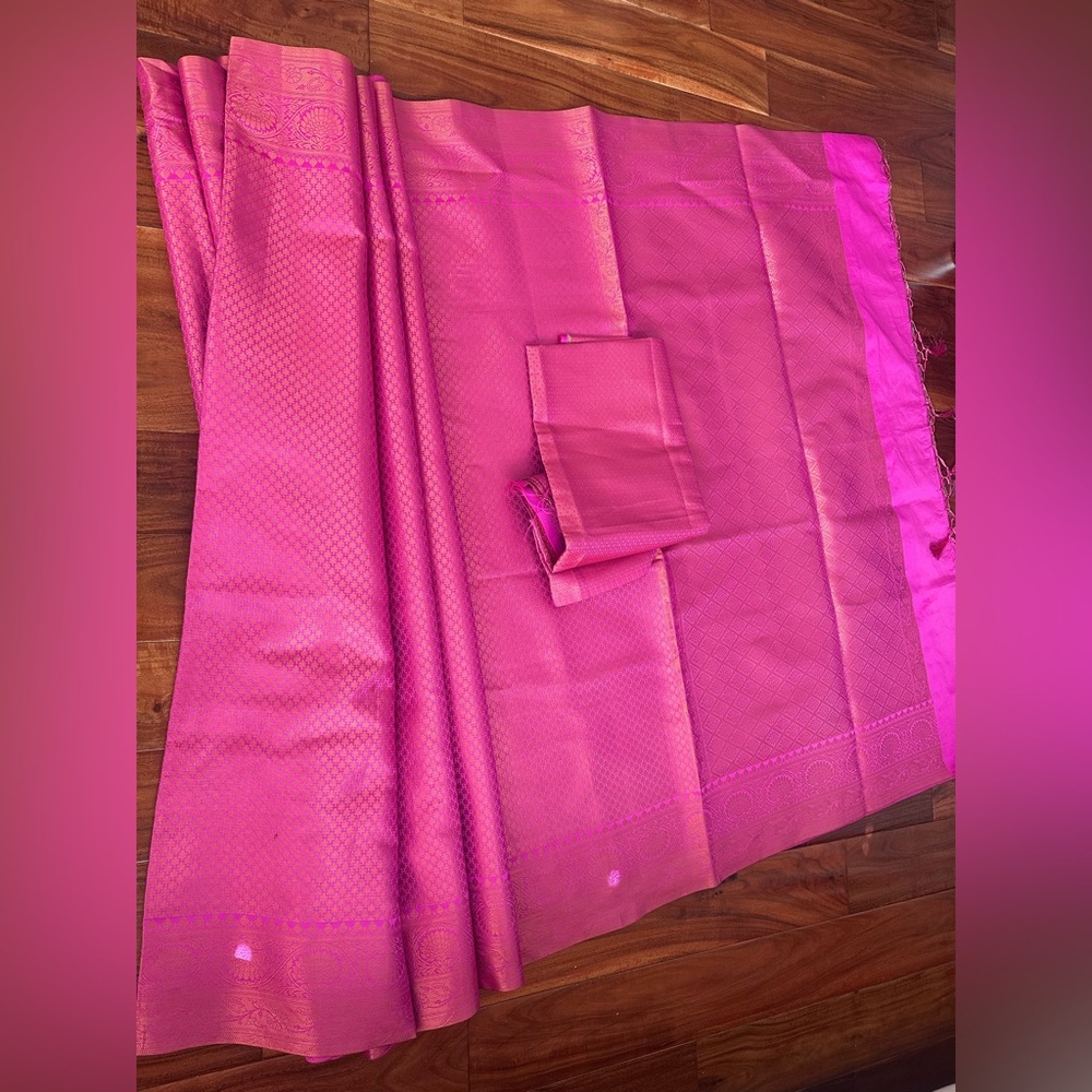 Brocade saree - Magenta color new Artificial silk